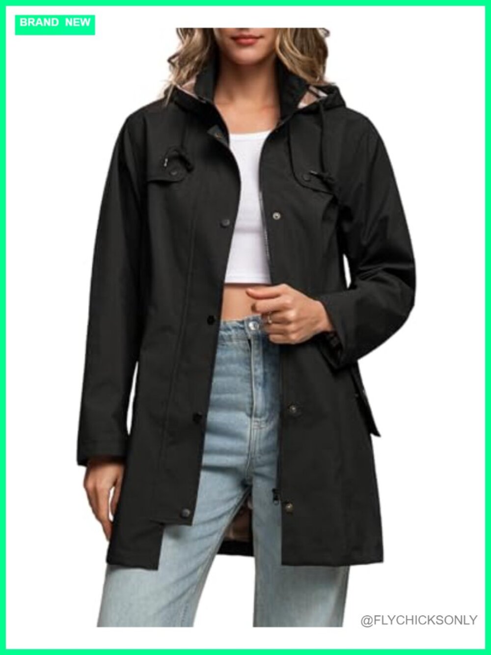 HZXVic Women's Waterproof Hooded Rain Jacket Lightweight Long Lined Windbreaker